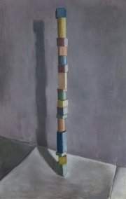 Věž, 2023, akryl, papír a olej na plátně, 218,5 x 139,5 cm
